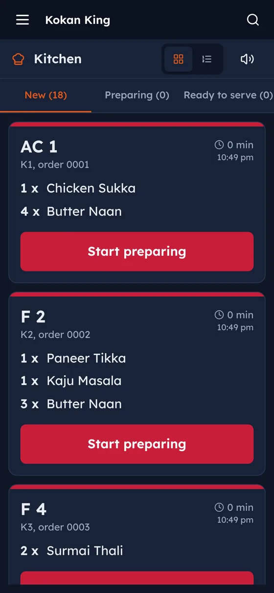 Kitchen screen on a phone